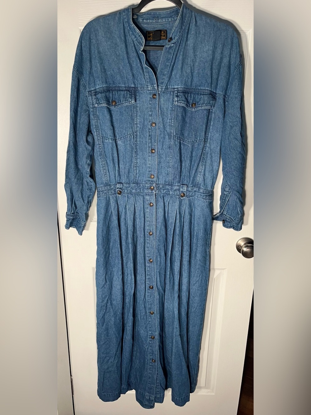 Vintage 90s Eddie Bauer Women’s Denim Maxi Dress Button Front Large 100% Cotton